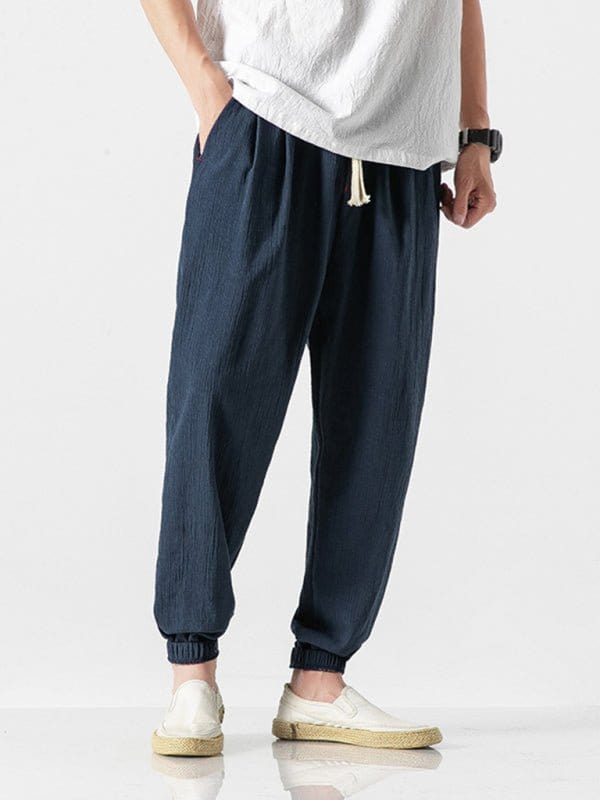 Baggy Linen Pants Navy Blue / M