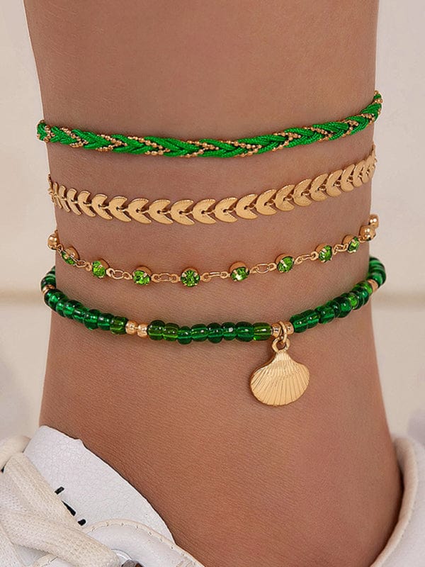 Beaded Shell Anklet Set of 4 Emerald / One Size