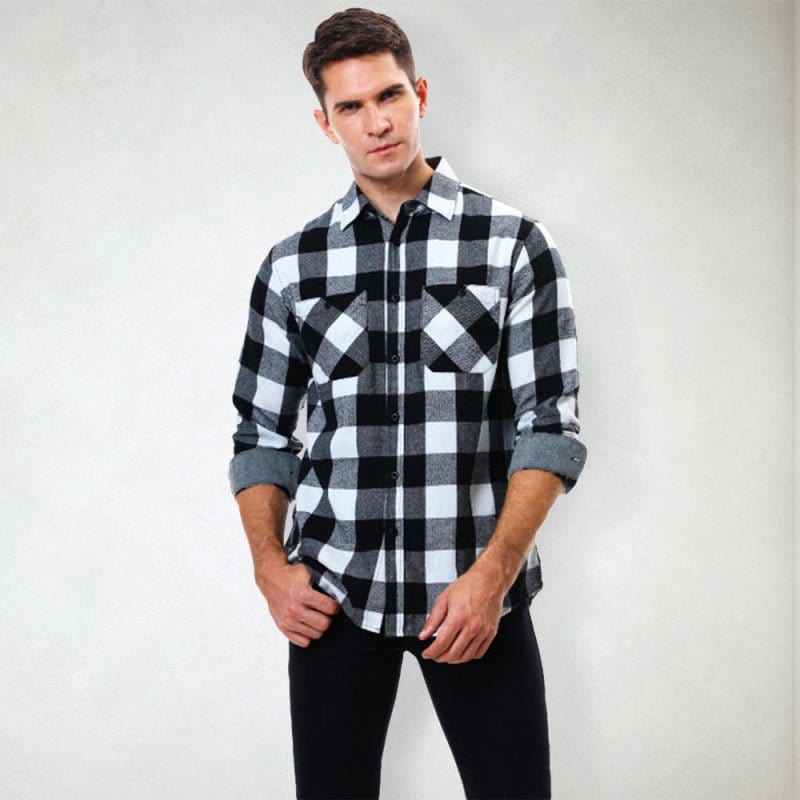 Black and White Plaid Flannel Black / S