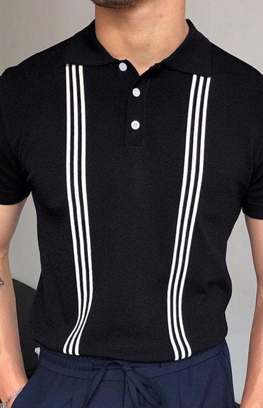 Black Striped Slim Fit Polo Black / S