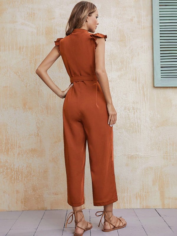 Button-Up Belted Wide-Leg Jumpsuit