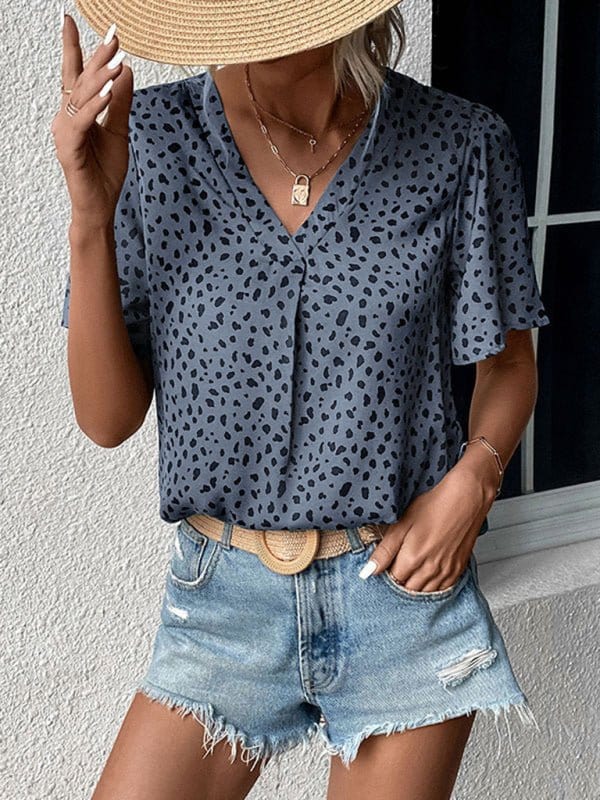 Button-Up Leopard Print Top Blue / S