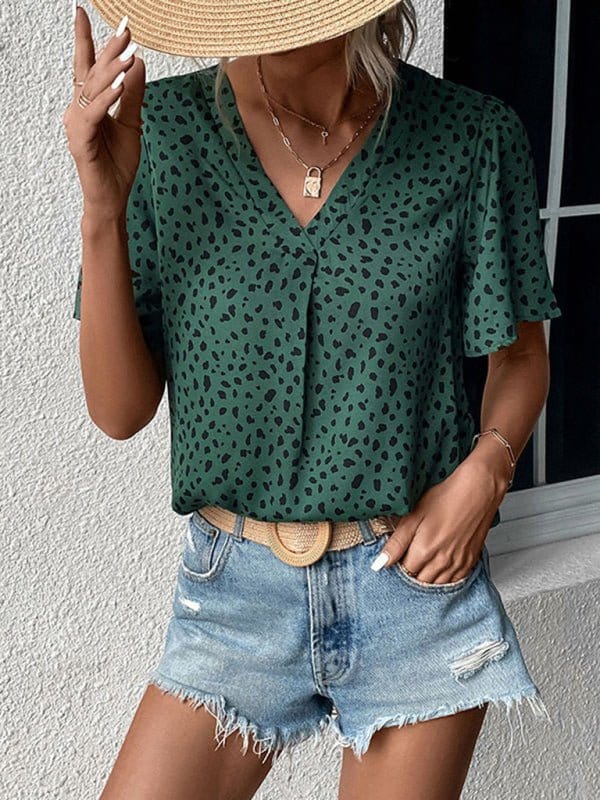 Button-Up Leopard Print Top Green / S