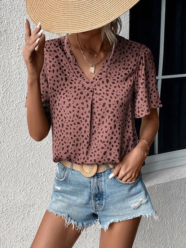 Button-Up Leopard Print Top Pink / S