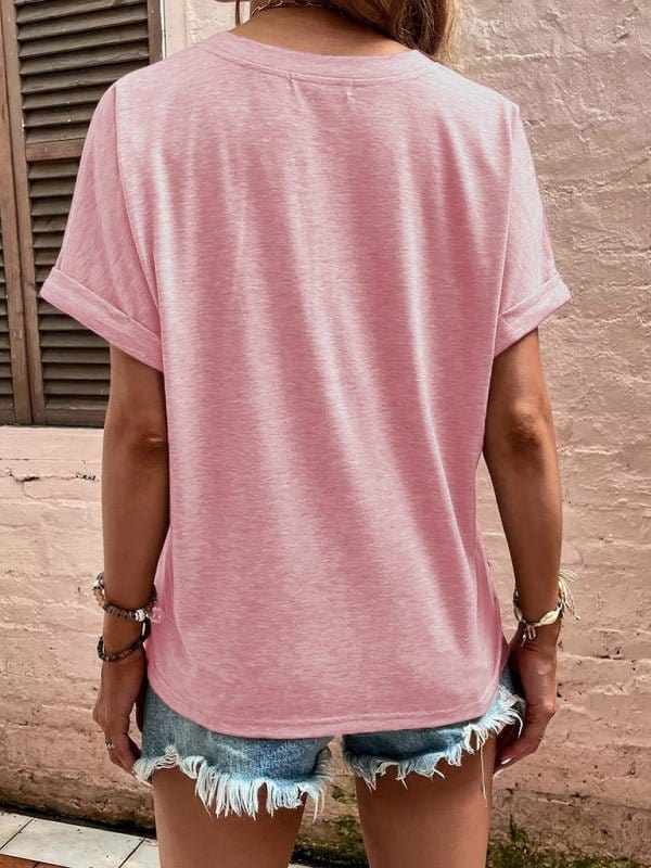 Button V-Neck Short Sleeve Tee