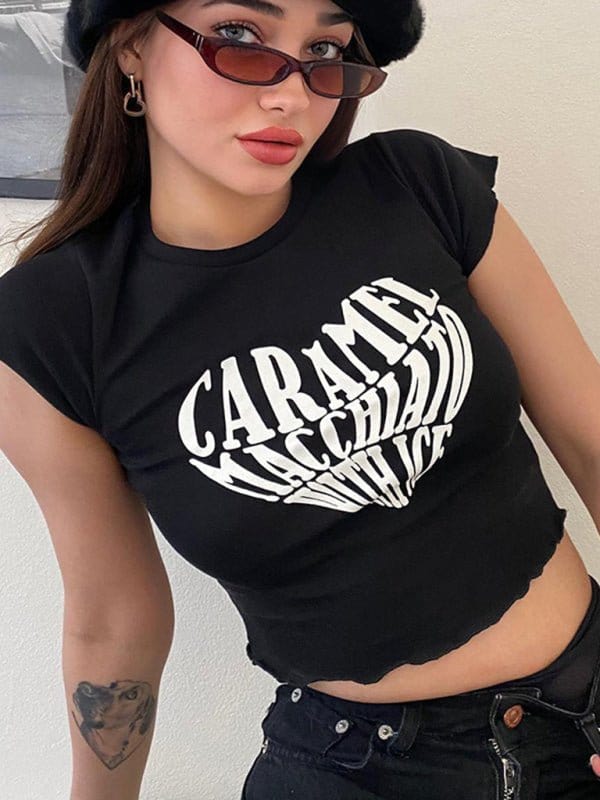 Caramel Macchiato With Ice Crop Top Black / S