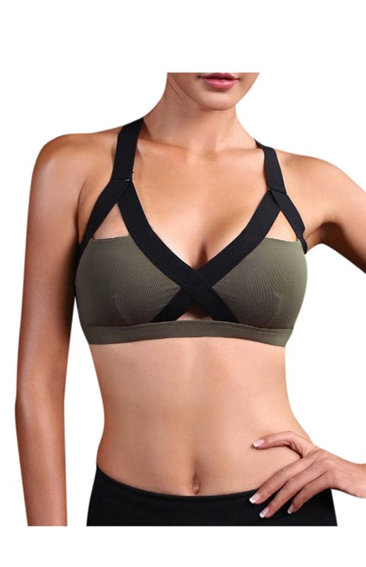 Color Contrast Sports Bra Olive green / S