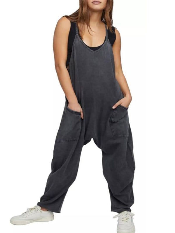 Comfy Loose-Fit Jumpsuit with Pockets Black / S