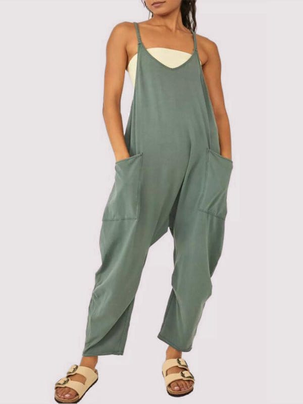 Comfy Loose-Fit Jumpsuit with Pockets Green / S