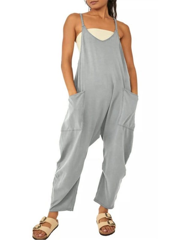 Comfy Loose-Fit Jumpsuit with Pockets Grey / S