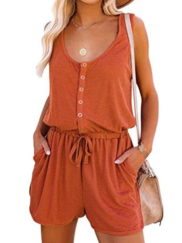 Comfy Sleeveless Wide Leg Button Up Romper