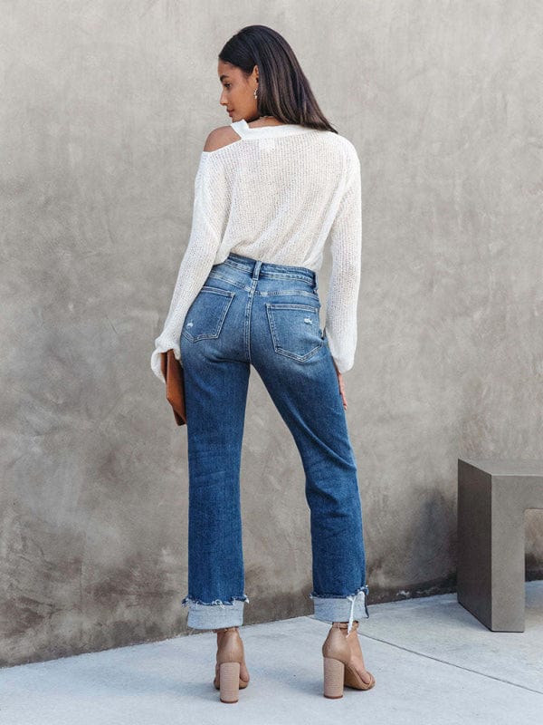 Crossover Fly Straight Leg Jeans