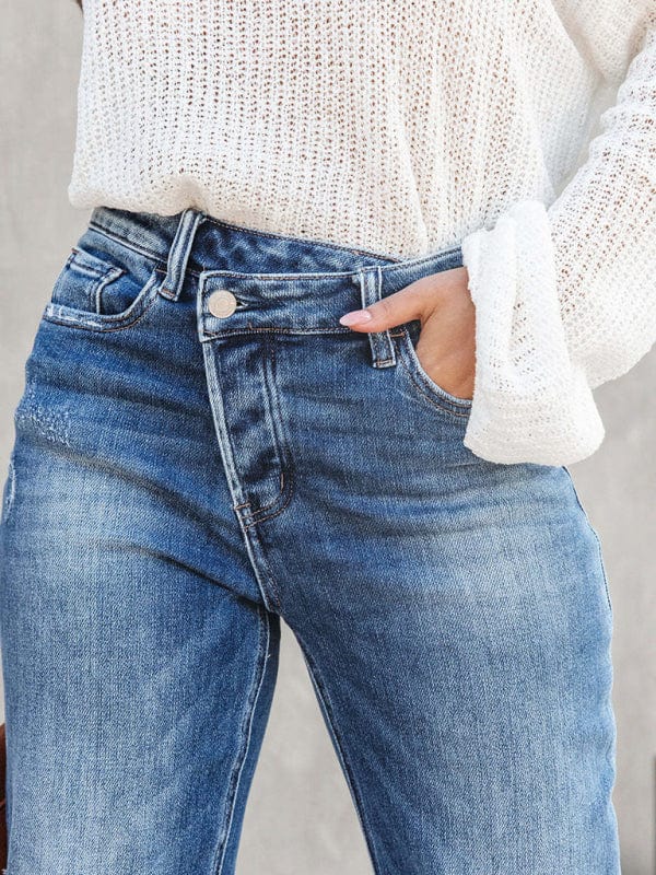 Crossover Fly Straight Leg Jeans