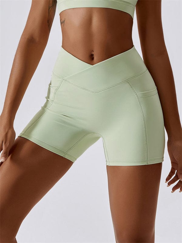 Crossover Waist Shorts with Pockets