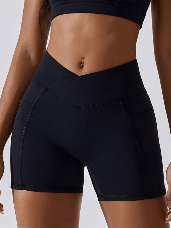 Crossover Waist Shorts with Pockets Black / S