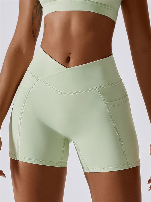 Crossover Waist Shorts with Pockets Green / S