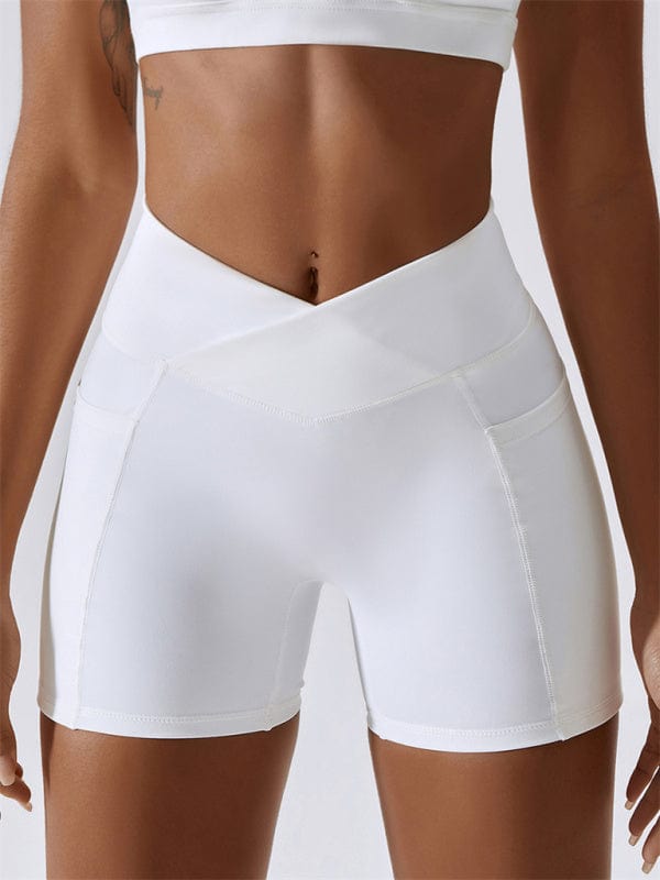 Crossover Waist Shorts with Pockets White / S