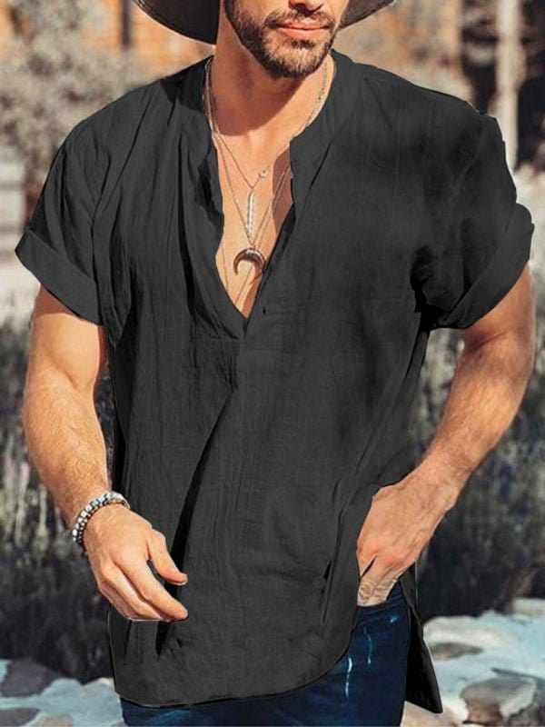 Deep V-Neck Flowy Shirt Black / S