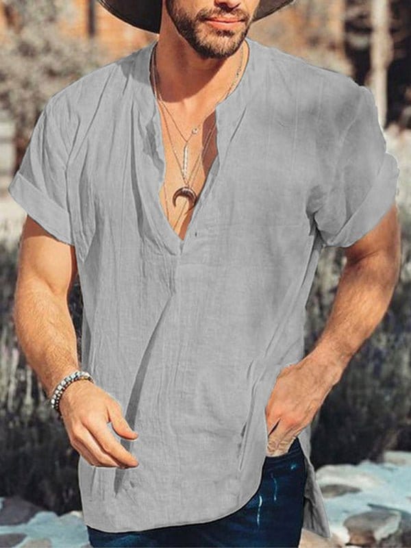 Deep V-Neck Flowy Shirt Grey / S