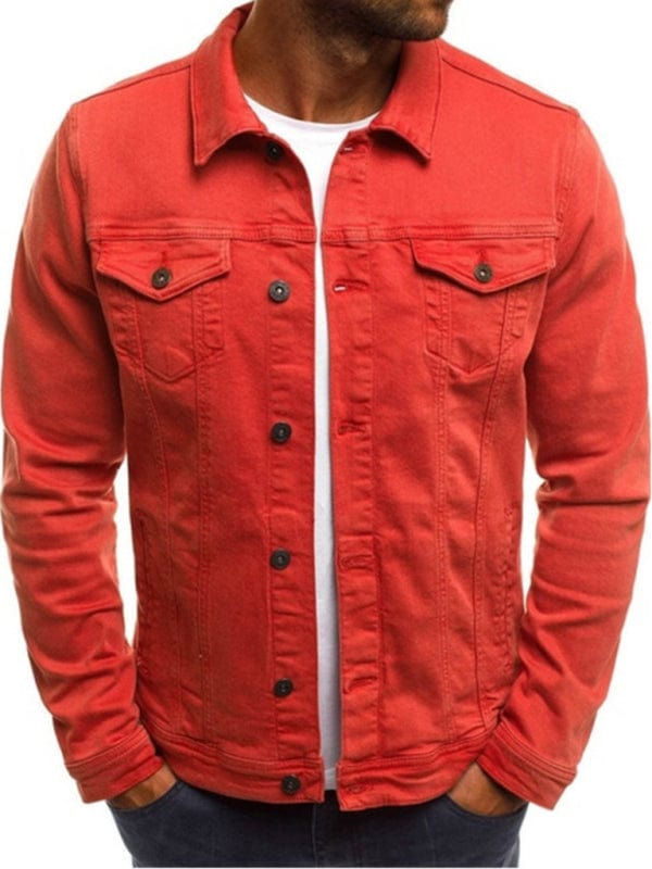 Denim Jacket Multi Pocket Red / M