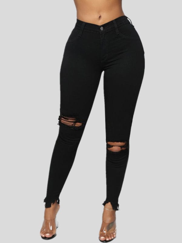 Distressed High-Waisted Skinny Jeans Black / S