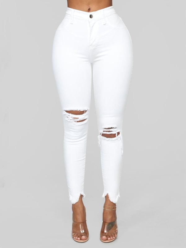 Distressed High-Waisted Skinny Jeans White / S