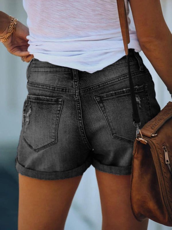 Double Buttoned Cuffed Denim Shorts