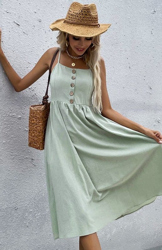 Fitted Linen Dress Light Green / S