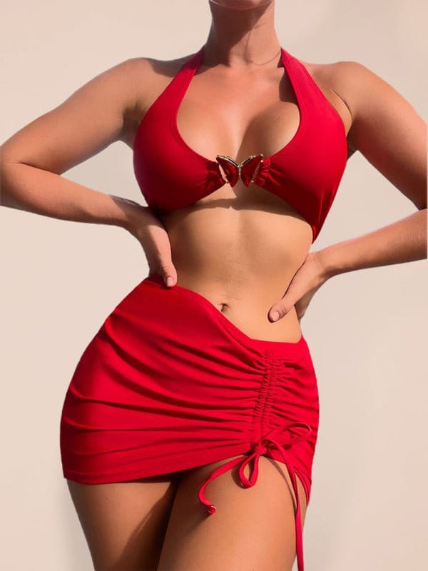 Flamenco Beach Bikini Skirt Set Red / S