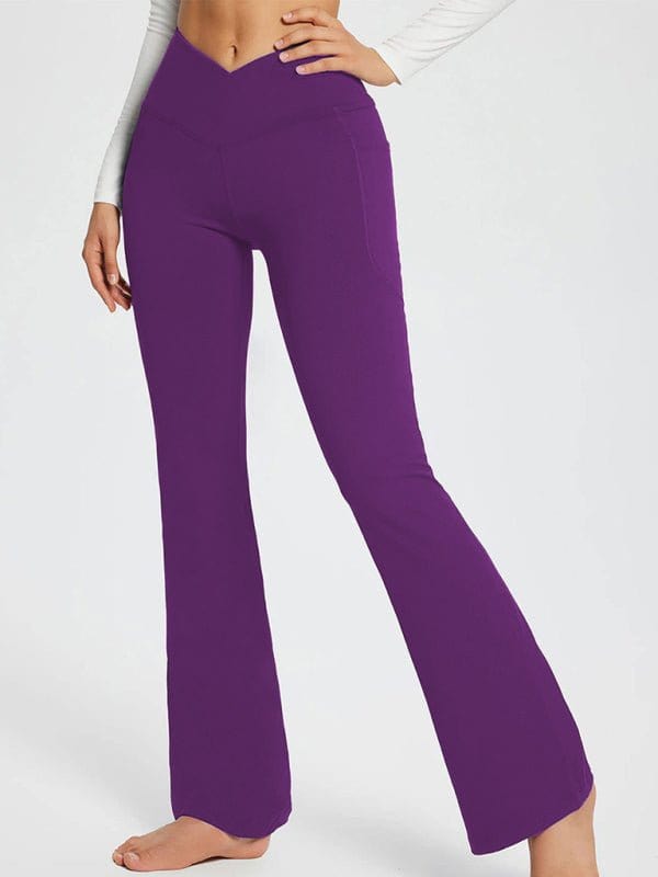 Flattering High-Waisted Wide Leg Leggings Dark purple / S