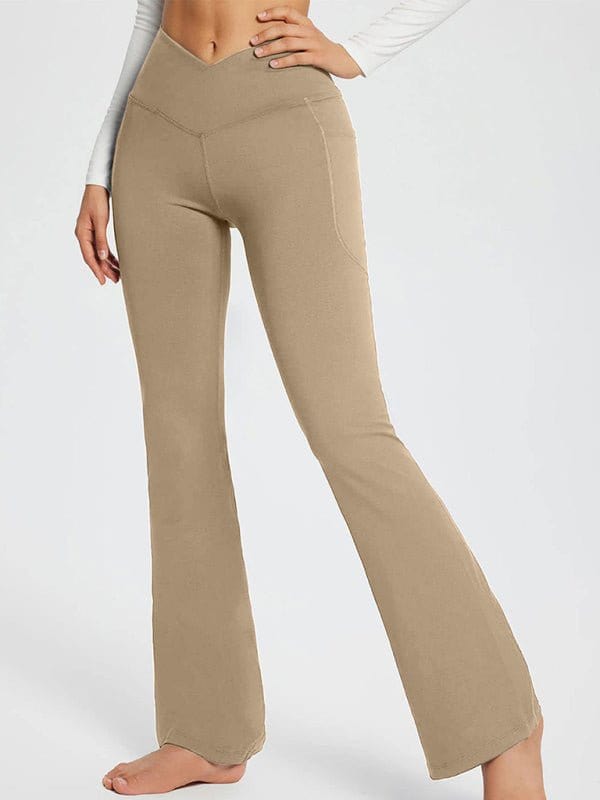 Flattering High-Waisted Wide Leg Leggings Khaki / S