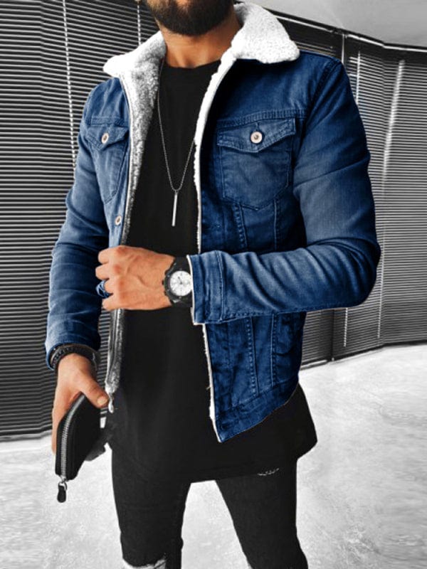 Fleece Lined Denim Jacket Dark Blue / S