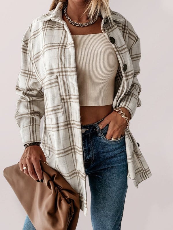 Fleece Plaid Jacket Cream / S