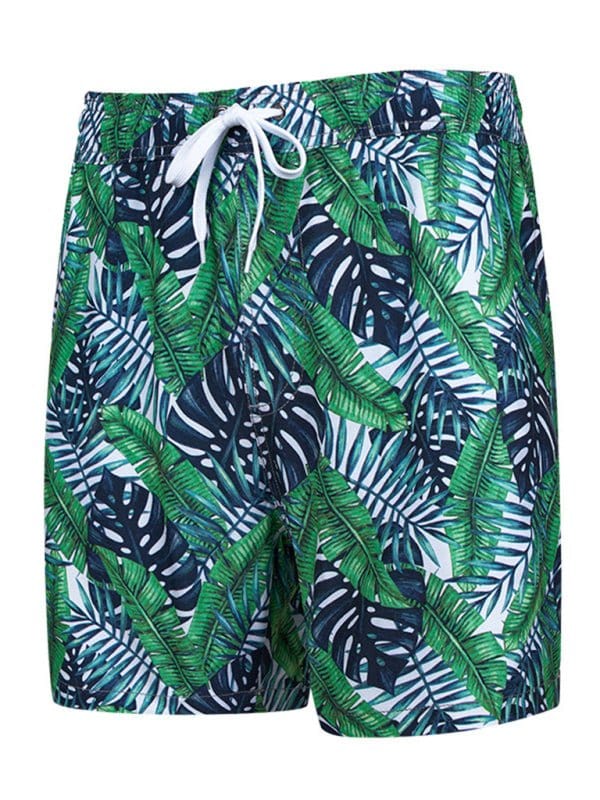 Floral Print Swim Shorts Green Leaves / S