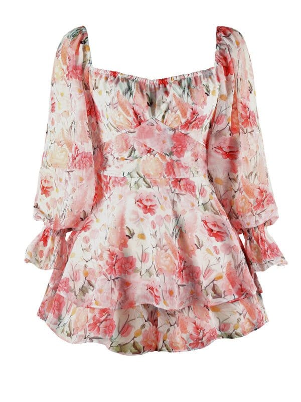 Floral Sweetheart Puff Sleeve Rompers