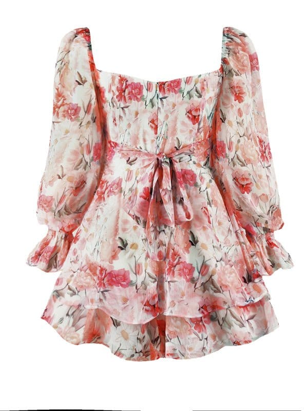 Floral Sweetheart Puff Sleeve Rompers