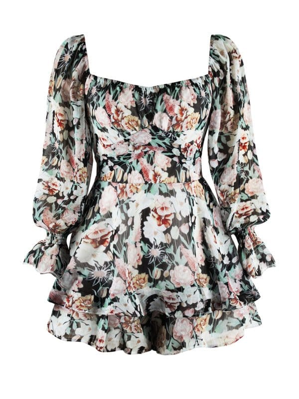 Floral Sweetheart Puff Sleeve Rompers