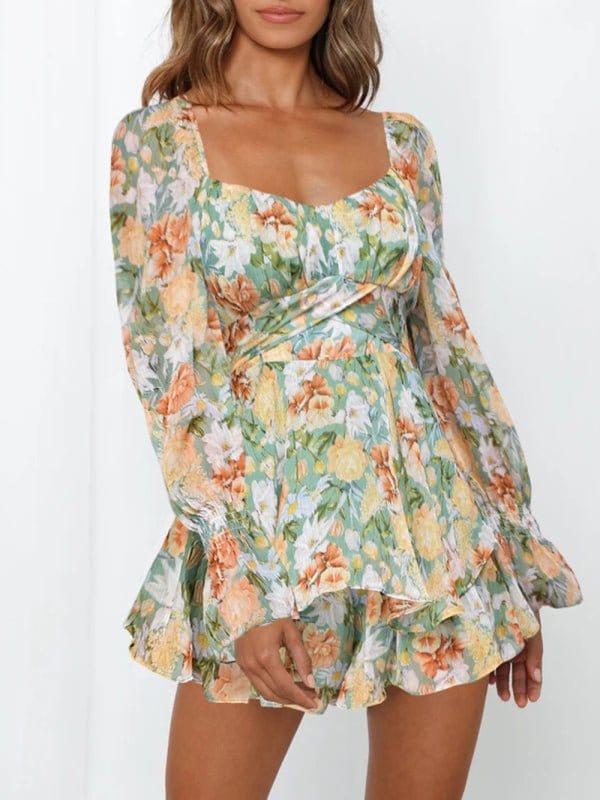 Floral Sweetheart Puff Sleeve Rompers