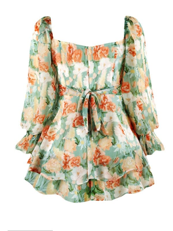 Floral Sweetheart Puff Sleeve Rompers