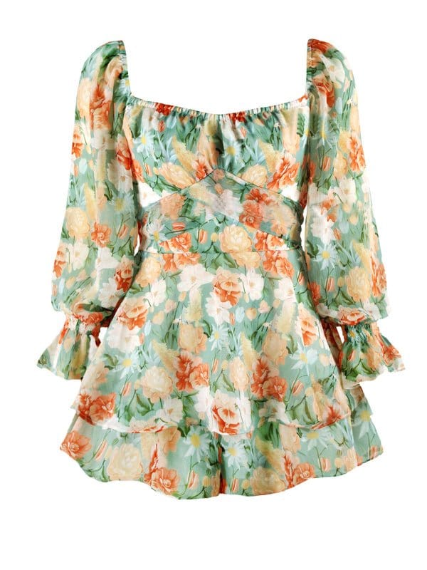 Floral Sweetheart Puff Sleeve Rompers