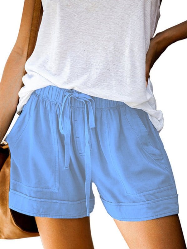 High Waist Straight Leg Shorts with Pockets Bright Blue / S