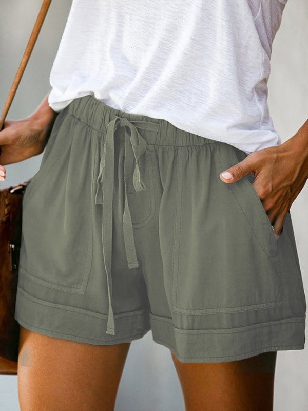 High Waist Straight Leg Shorts with Pockets Gray-Green / S