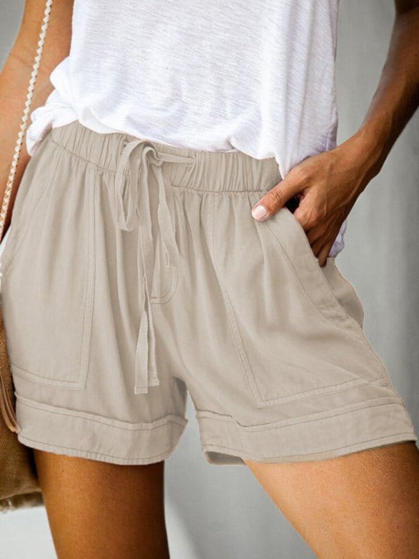 High Waist Straight Leg Shorts with Pockets Khaki / S