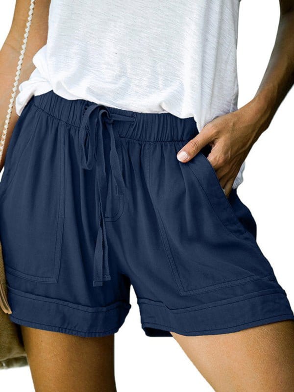 High Waist Straight Leg Shorts with Pockets Navy Blue / M