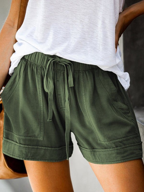 High Waist Straight Leg Shorts with Pockets Olive green / S