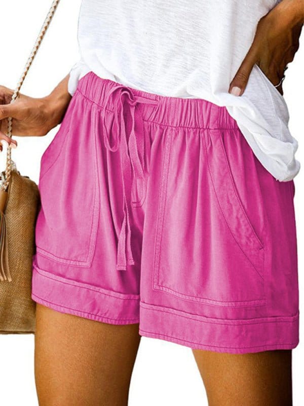 High Waist Straight Leg Shorts with Pockets Rose Pink / S