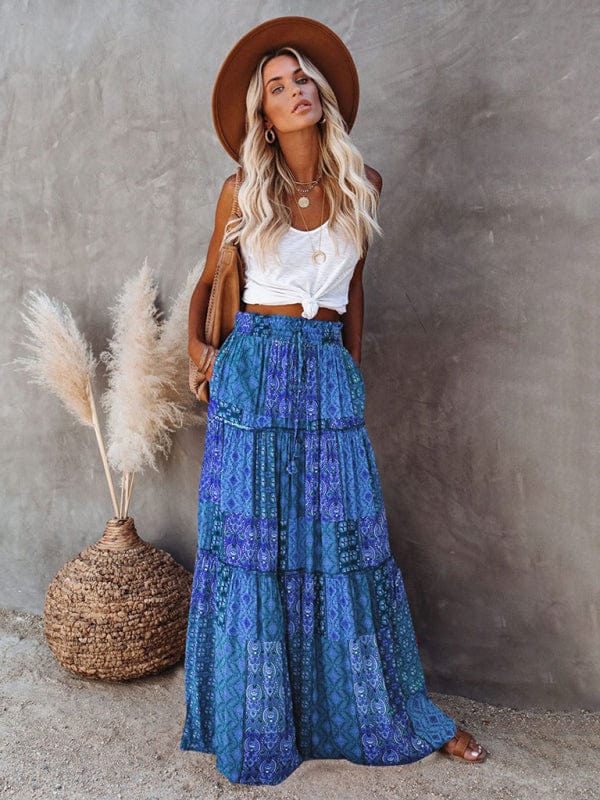 High Waisted Bohemian Skirt with Pockets