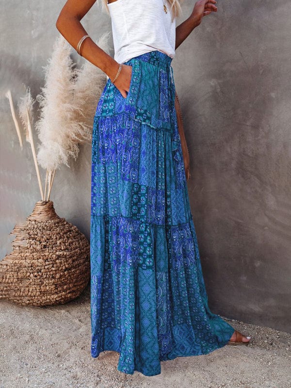 High Waisted Bohemian Skirt with Pockets