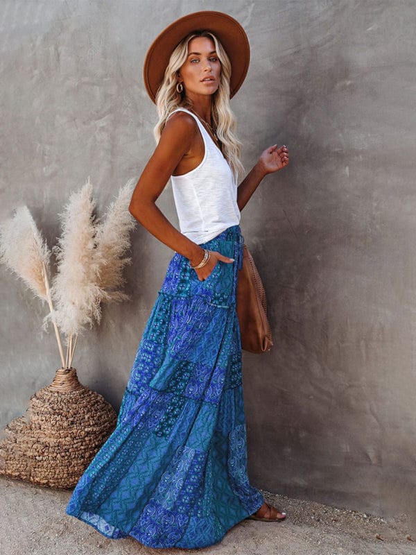 High Waisted Bohemian Skirt with Pockets