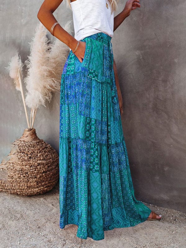 High Waisted Bohemian Skirt with Pockets